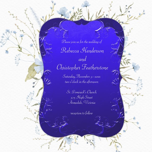 Invitation Bleu courbé Élégance Vintage Mariage (Créateur téléchargé)
