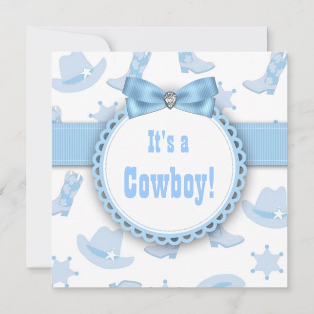 Invitation Bleu Cowboy Baby Boy Douche (Devant)
