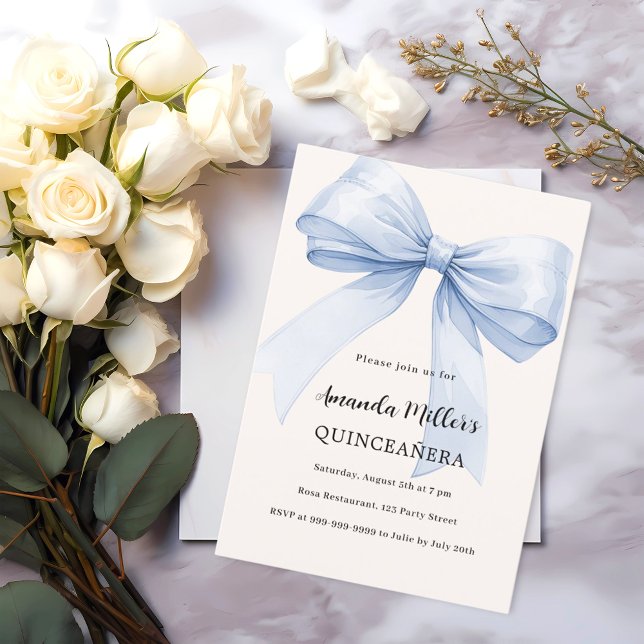 Invitation Bleu crème élégante Quinceanera (Créateur téléchargé)