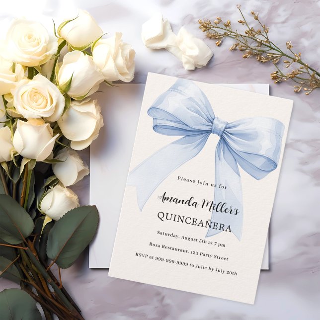Invitation Bleu crème élégante Quinceanera luxe (Créateur téléchargé)