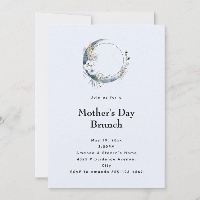 Invitation Bleu Croissant Lune Fête des Mères Brunch (Devant)