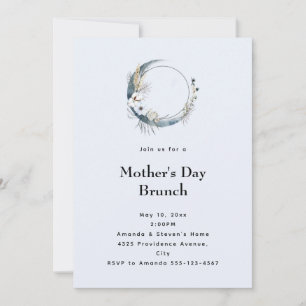 Invitation Bleu Croissant Lune Fête des Mères Brunch