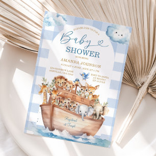 Invitation Bleu d'Arche En vichy Baby shower Boho de Cute Noa