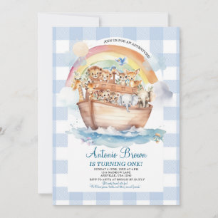 Invitation Bleu d'Arche En vichy de Cute Noah Premier anniver