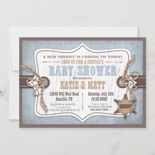 Invitation Bleu de baby shower de cowboy de cheval de (Dos)