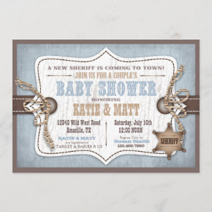 Invitation Bleu de baby shower de cowboy de cheval de