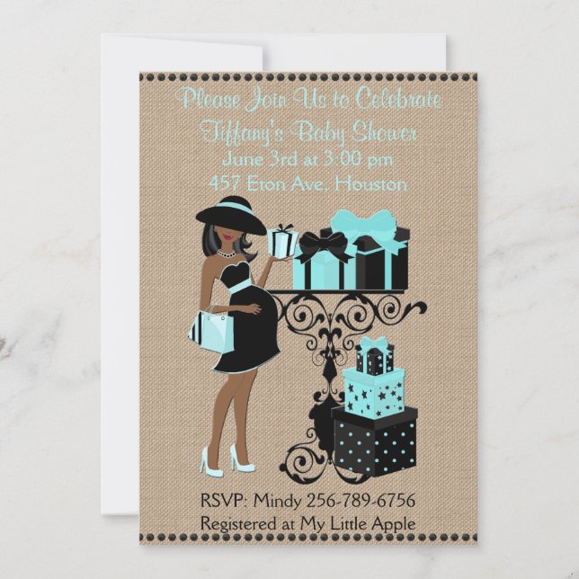 Invitation bleu de baby shower de noir d'Aqua de (Devant)