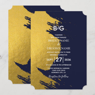 Invitation Bleu de Faux Gold & Bleu de marine avec Monogramme
