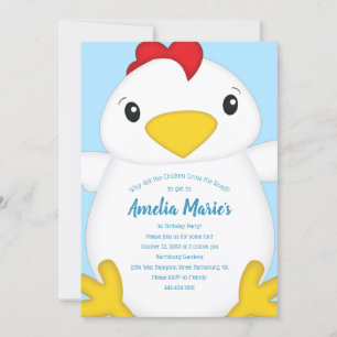 Invitation Bleu de fête d'anniversaire de poulet