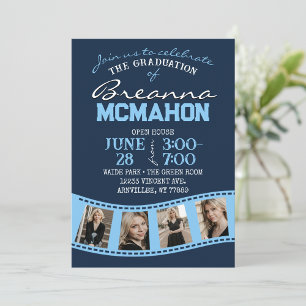 Invitation Bleu de la Marine & Bébé Filmstrip 5 Diplôme photo