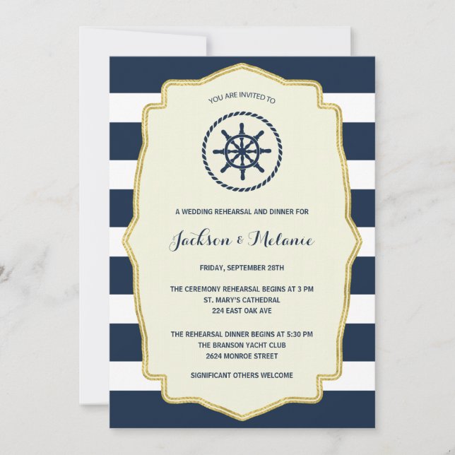 Invitation Bleu de la marine| Dîner de répétition nautique (Devant)