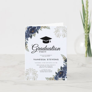 Invitation Bleu de la marine Floral Graduation de la partie d