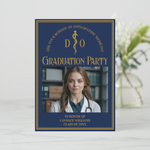 Invitation Bleu de la Marine Gold Ostéopathic School Graduati