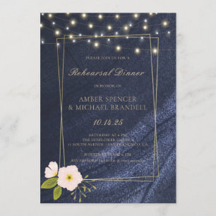 Invitation Bleu de la marine Lumières rose Floral Dîner de ré
