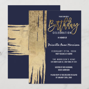 Invitation Bleu de la marine moderne Bleu Gold Simple Brushst