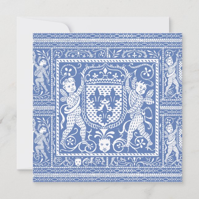 Invitation Bleu de la Renaissance médiévale et blanc élégants (Devant)