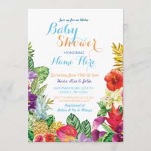 Invitation bleu de l'Aloha Baby shower tropical Lu