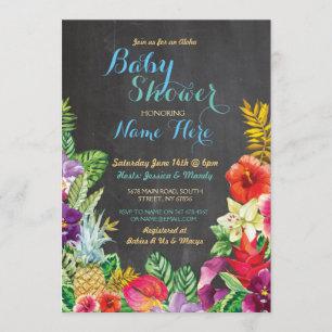 Invitation bleu de l'Aloha Baby shower tropical Lu