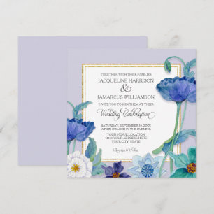 Invitation Bleu de lavande et feuilles de pavot floral blanc