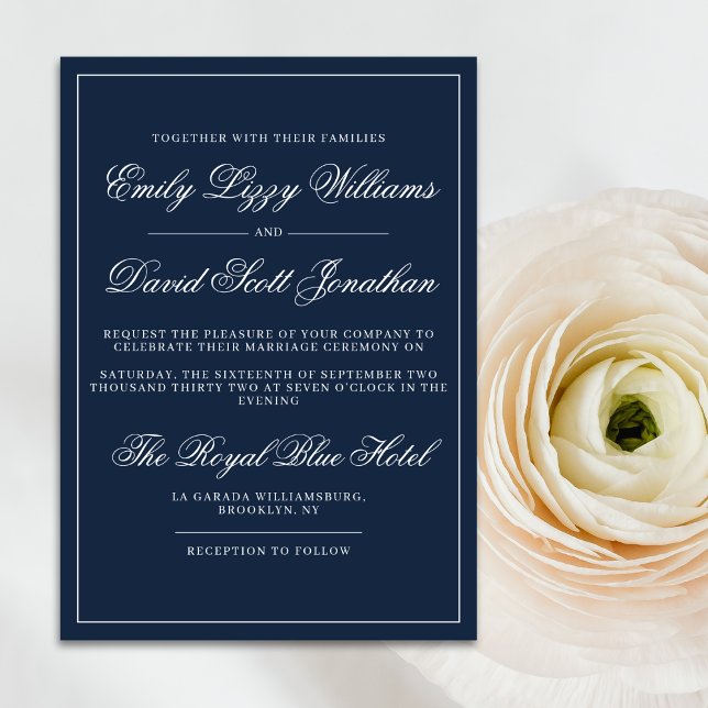 Invitation Bleu de marine classique Élégant Script intemporel (Créateur téléchargé)