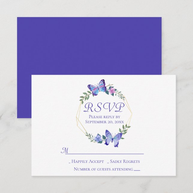 Invitation Bleu de marine Mariage à couronne de fleurs RSVP (Devant / Derrière)
