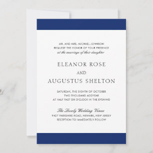 Invitation Bleu de marine minimaliste Élégant Mariage moderne