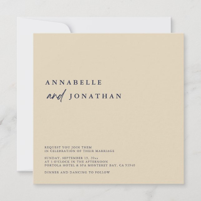 Invitation Bleu de marine moderne Beige Mariage contemporain (Devant)