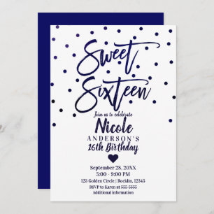 Invitation Bleu de marine moderne Script doux 16 Seteen