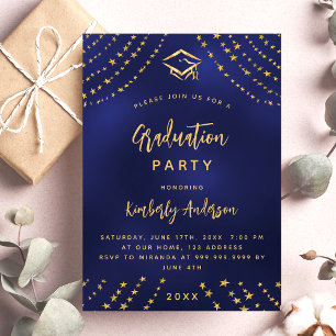 Invitation Bleu de marine or étoile fête de graduation luxe m