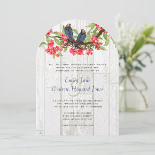 Invitation Bleu de marine rose Vintage Lovebird Barre Bois