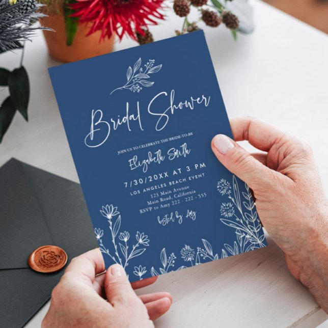 Invitation Bleu de minuit Élégante Fête des mariées simple mo (Créateur téléchargé)