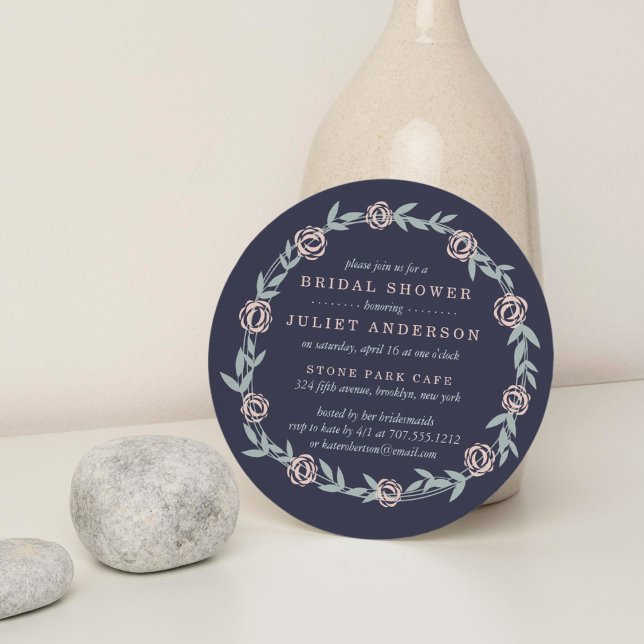 Invitation Bleu de minuit, rose pâle et Fête des mariées de t (Créateur téléchargé)
