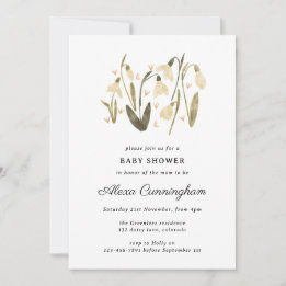 Invitation Bleu de neige neutre floral beau baby shower