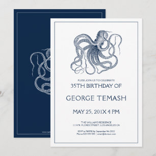 Invitation Bleu de poulpe nautique fête d'anniversaire Invita