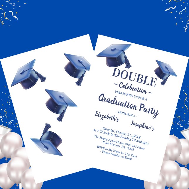 Invitation Bleu Deux diplômés casquette Double Graduation Par (Créateur téléchargé)