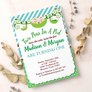 Invitation Bleu Deux Pois Dans Un Jumeau Pod Jumeaux Annivers