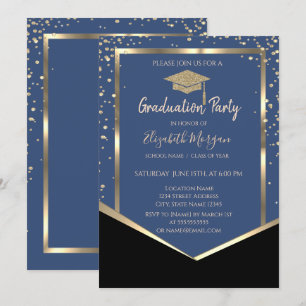 Invitation Bleu, Diamants Gold Graduation Cap Graduation