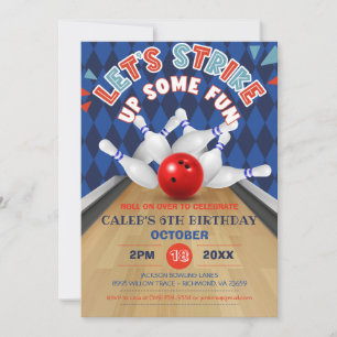 Invitation Bleu Diamond Strike Bowling Anniversaire