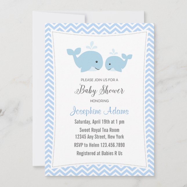 Invitation Bleu d'invitation de baby shower de baleine (Devant)