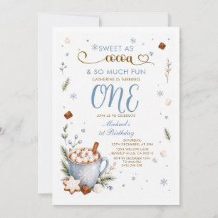 Invitation Bleu Douce Comme Le Cacao Hiver 1er Anniversaire F