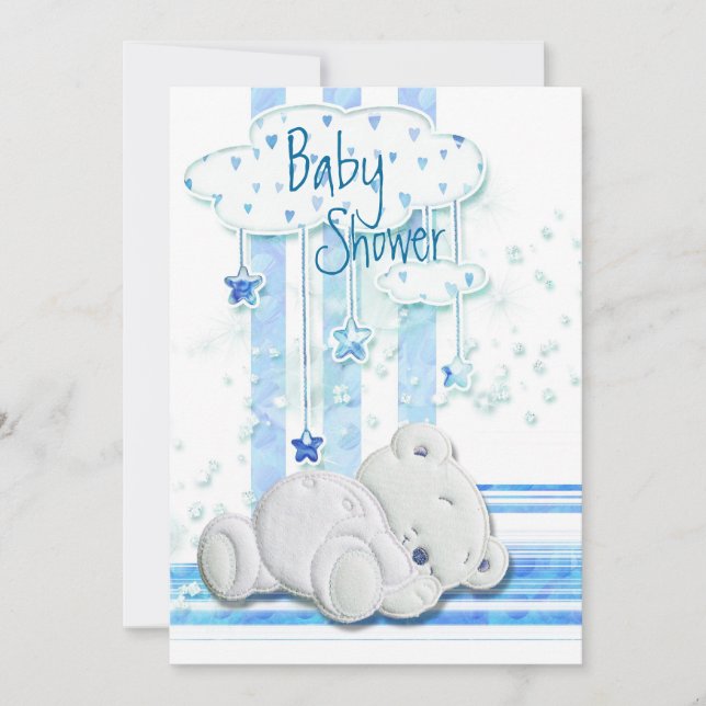 Invitation Bleu d'ours de nounours de baby shower de garçon (Devant)