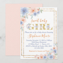 Bleu Duché et Baby shower Floral de Pêche