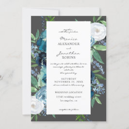 Invitation Bleu Duché Floral 2 Gris Mariage