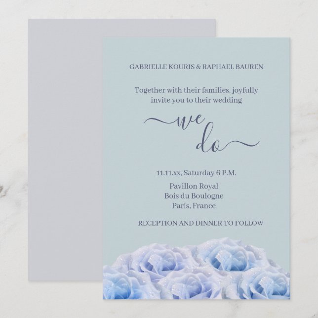 Invitation Bleu Duché Rose Sage Gris Floral Nous faisons Mari (Devant / Derrière)