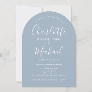 Invitation Bleu Duché Tout en un Mariage d'arc de script chic