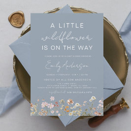Invitation Bleu Duché Un Petit Baby shower Fleur sauvage