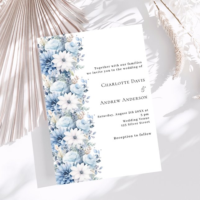 Invitation Bleu Duisier bleu floral mariage de luxe (Créateur téléchargé)