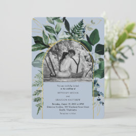 Invitation Bleu Duisy Moderne Botanique Vert mariage photo