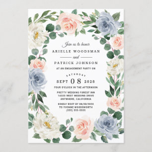 Invitation Bleu Dusté Gris Blush Peach Partie d'engagement