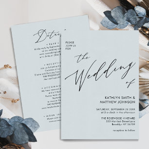 Invitation Bleu Dusté Script Moderne Tout en un Mariage simpl